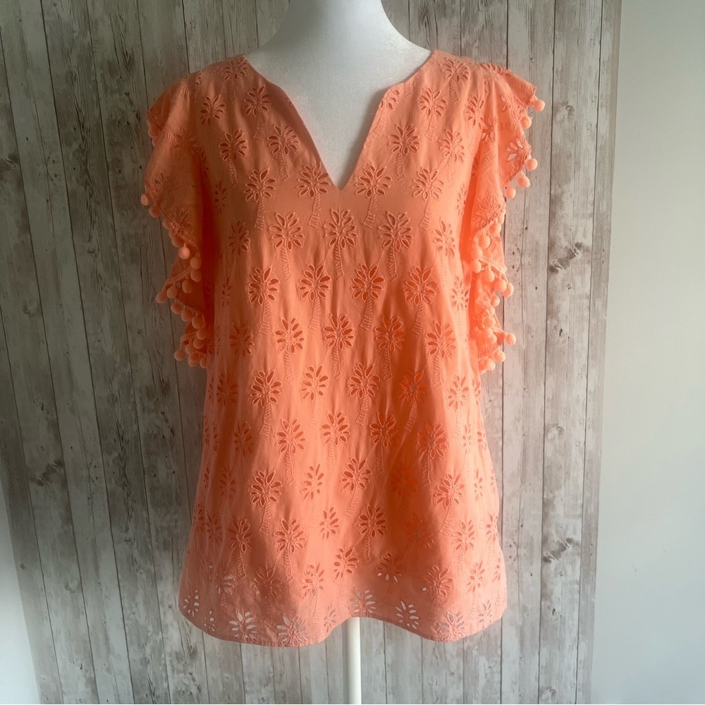 Lilly Pulitzer Orange Flutter Sleeve Eyelet Blouse Small